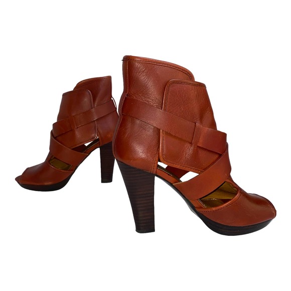 Kelsi Dagger Marcelle Cognac Leather Ankle Bootie Buckle Strap Open Toe 7.5 US - Picture 6 of 15